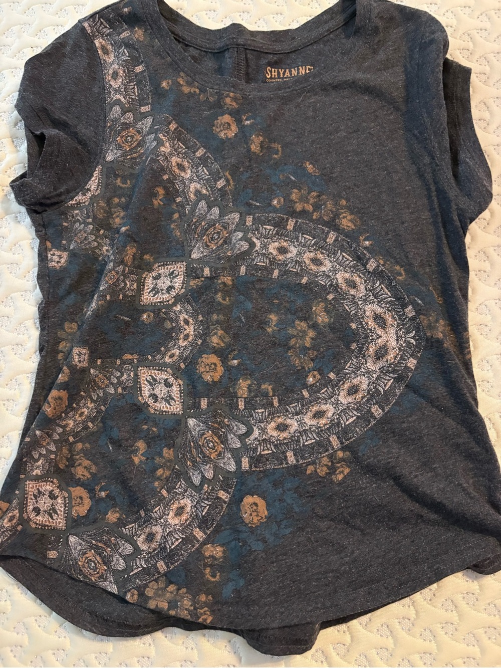 Shyanne Women's Dark Gray Floral Print Short Sleeve Top size XS